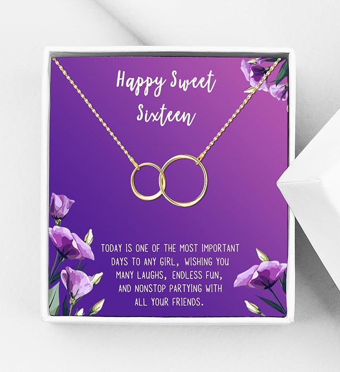 Happy Sweet Sixteen Infinity Rings Birthday Gift Pendant Necklace